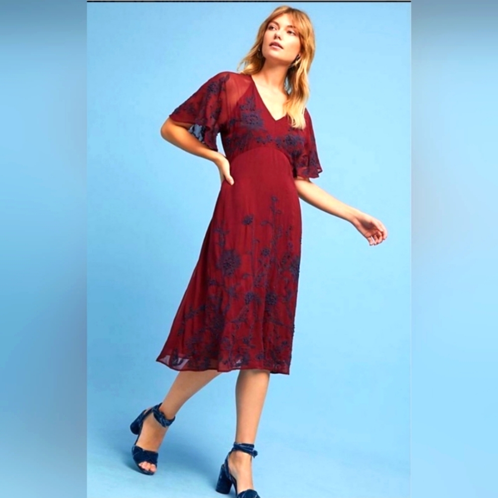 Burgundy embroidered dress